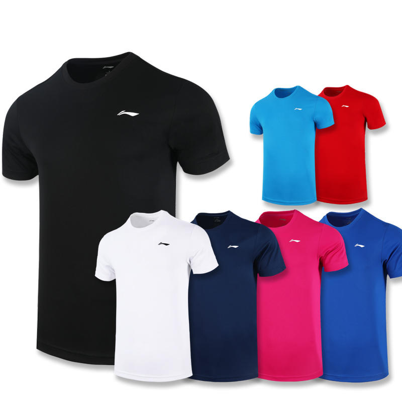 李寧 羽毛球服男女純色文化衫團(tuán)購速干透氣運(yùn)動短袖T恤 標(biāo)準(zhǔn)白/晶藍(lán)色/公牛紅/黑色/藏青藍(lán) /帆航藍(lán)/熒光莓紅 AHSR791/AHSR792-1-3-4-5-6-7-8