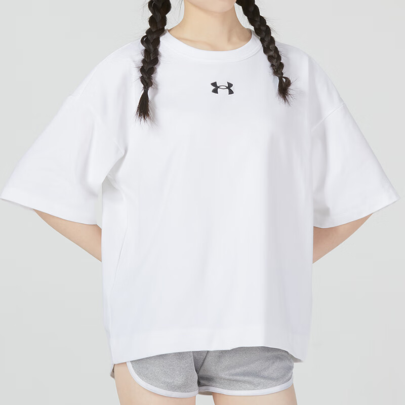 安德瑪女裝 運動服休閑簡約時尚舒適透氣圓領(lǐng)半袖衫短袖T恤 1376554-100