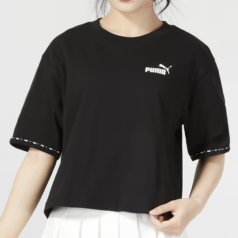 彪馬t恤女裝運(yùn)動服 寬松舒適簡約時尚圓領(lǐng)半袖短袖體恤衫 676678-01-02