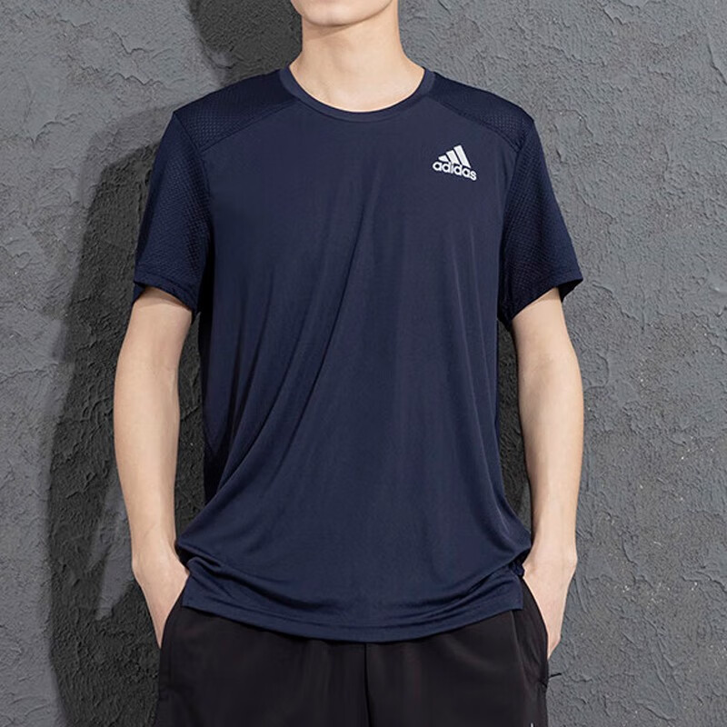 阿迪達斯短袖男裝戶外運動服休閑跑步半袖訓練圓領透氣純棉T恤 HB7465