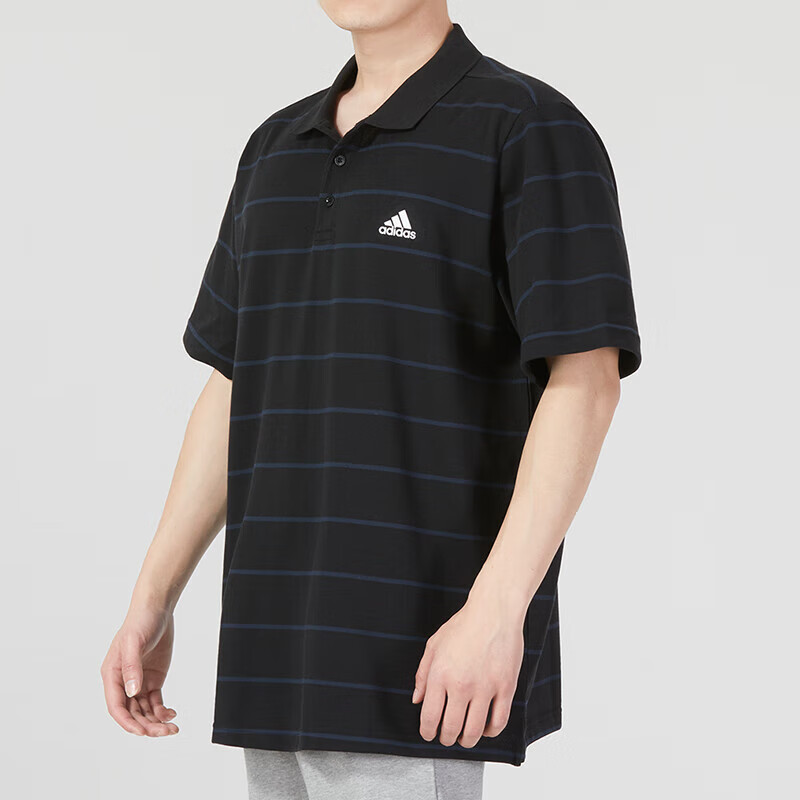 阿迪達斯  T恤男裝 POLO衫時尚條紋翻領(lǐng)運動服健身訓練跑步短袖 IA8163