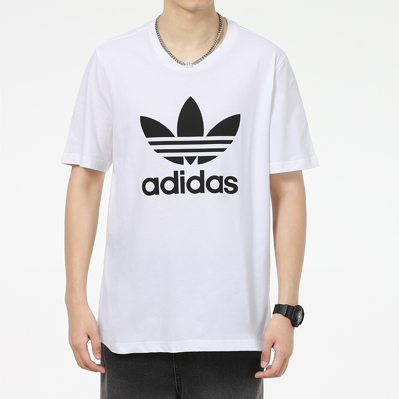 阿迪達(dá)斯 短袖男三葉草 運(yùn)動服寬松休閑半袖純棉黑色圓領(lǐng)T恤男 H06644