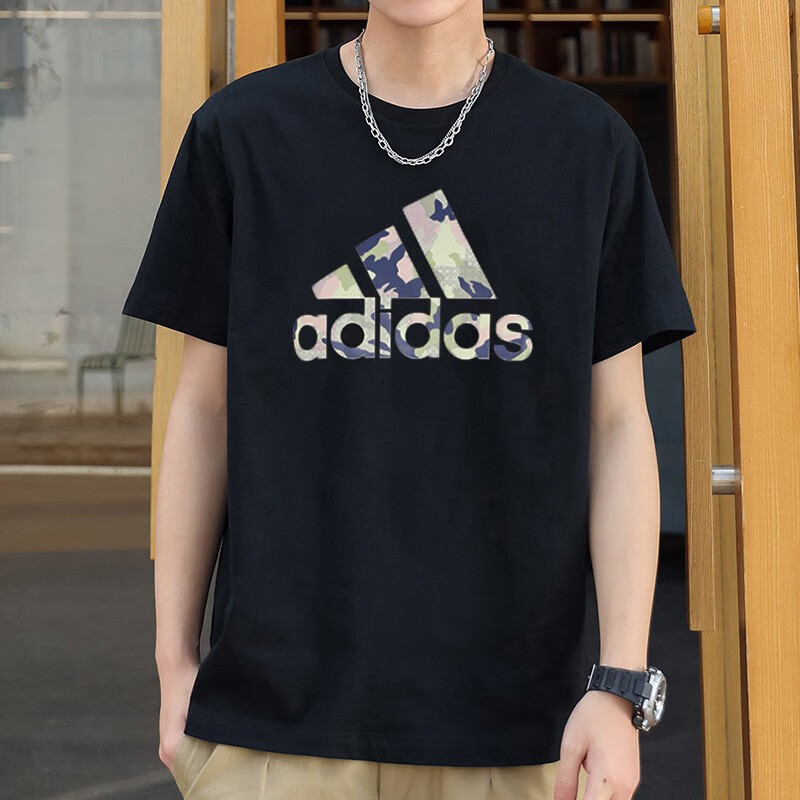 阿迪達(dá)斯短袖男運(yùn)動(dòng)健身籃球服休閑寬松半袖圓領(lǐng)透氣白色t恤男 HE7418