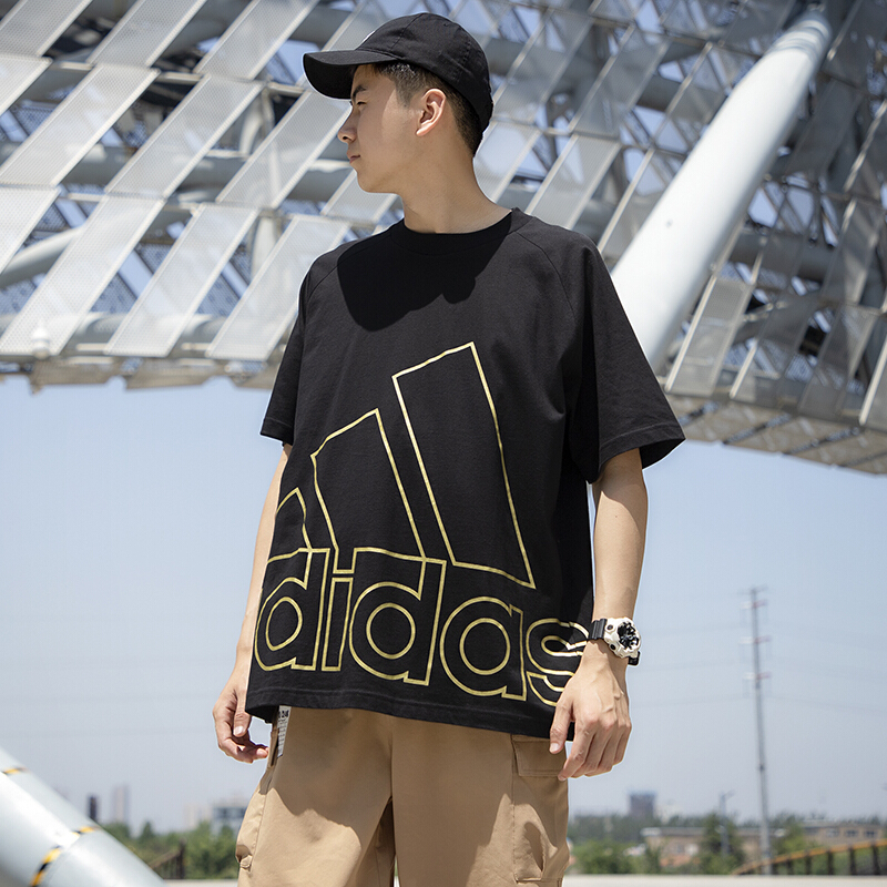 阿迪達(dá)斯 短袖男裝 運(yùn)動(dòng)服針織大logo透氣休閑學(xué)生圓領(lǐng)T恤 GU4291