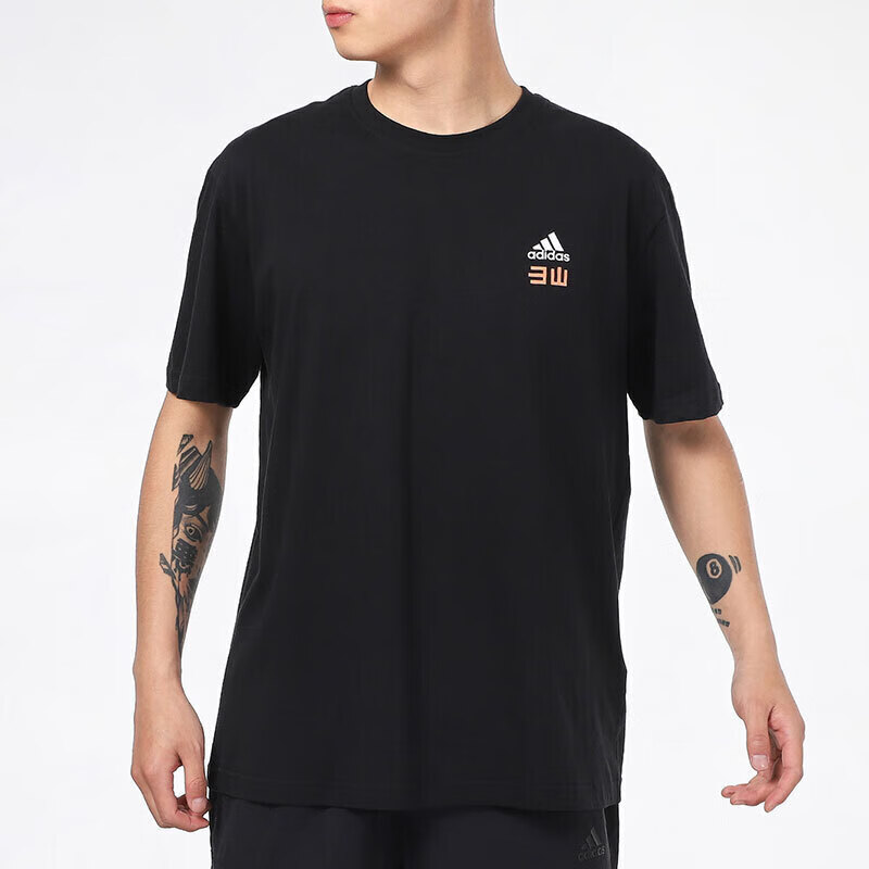 阿迪達斯 短袖T恤男裝女裝運動服上衣視力表印花寬 GN7336