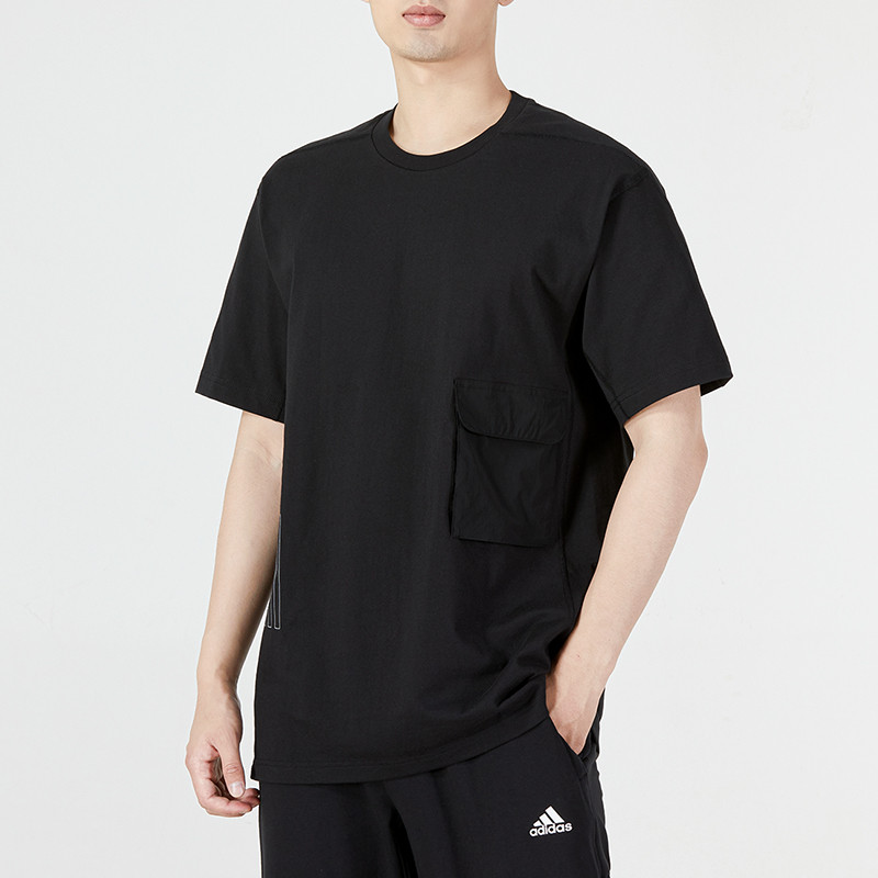 阿迪達斯短袖T恤男裝運動服跑步圓領(lǐng)透氣快干籃球?qū)捤砂胄渖?HE9945