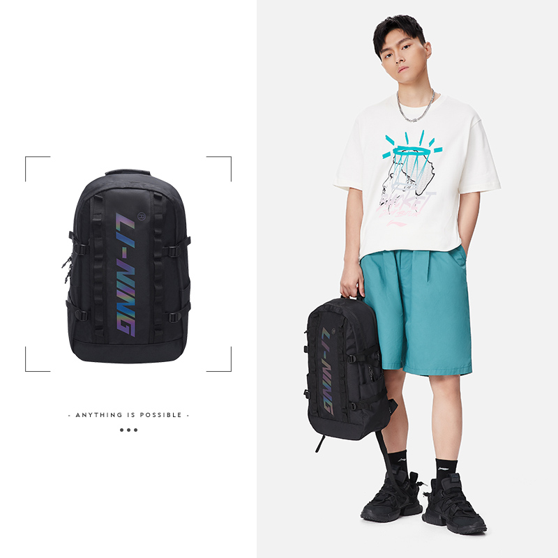 中國(guó)李寧雙肩包男訓(xùn)練戶外男女背包反光情侶款休閑運(yùn)動(dòng)包ABSS211-2