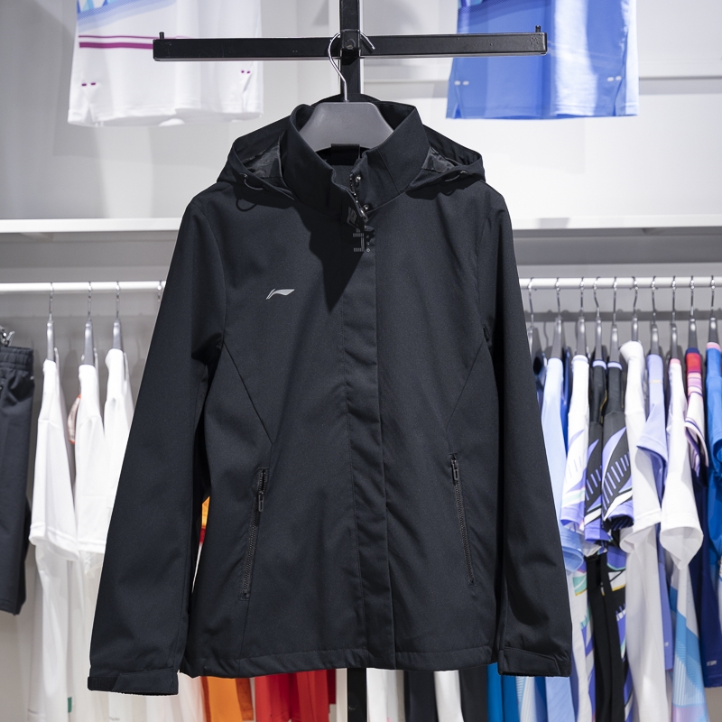 李寧外套女士2024秋冬款防風防潑水保暖連帽休閑運動風衣AFDUA18-6