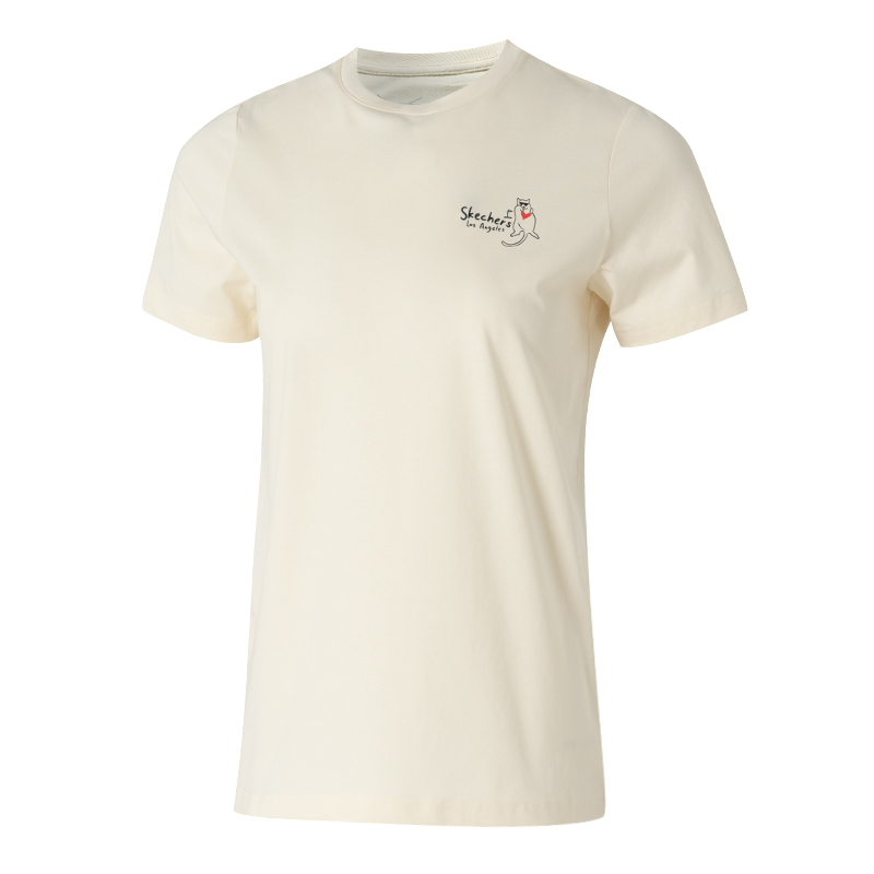 斯凱奇短袖女25新款圓領時尚卡通休閑運動透氣T恤半袖P225W302-00NA