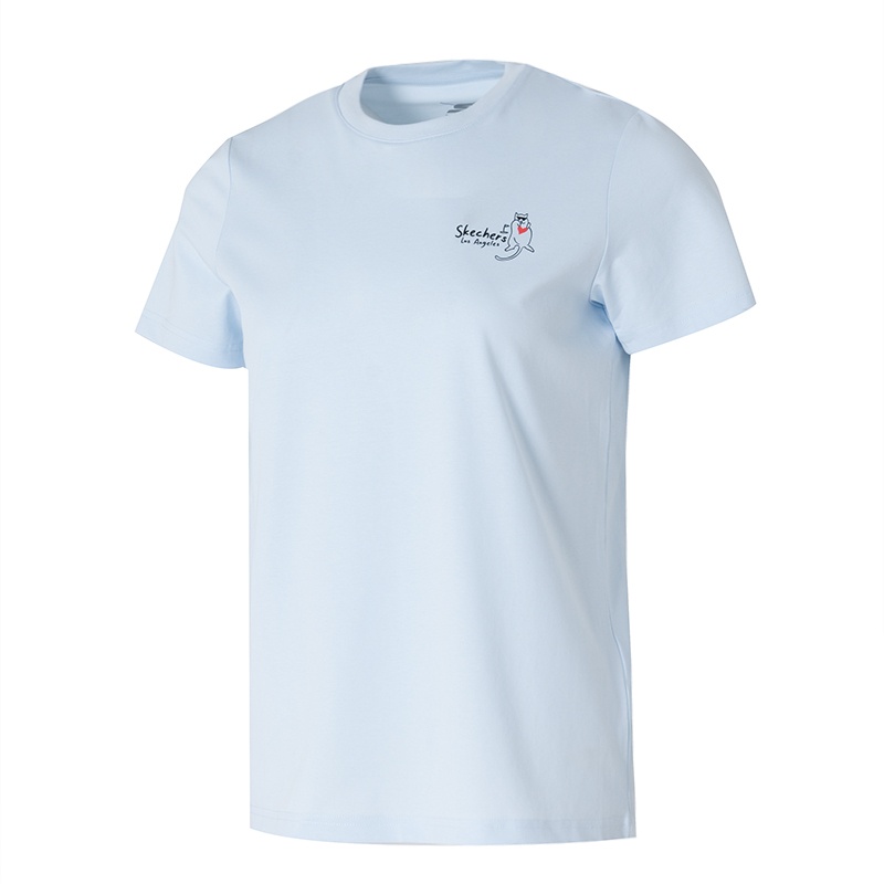 斯凱奇女裝短袖針織圓領(lǐng)天空藍休閑服運動T恤衫P225W302-03P2