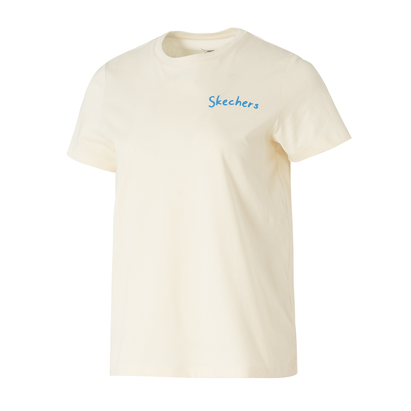 斯凱奇女裝杏仁色短袖針織透氣圓領(lǐng)運(yùn)動(dòng)T恤衫P225W303-00NA