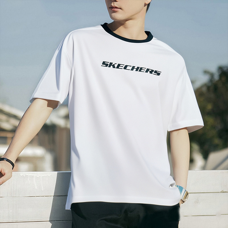 斯凱奇男女經(jīng)典LOGO戶外運(yùn)動透氣簡約圓領(lǐng)T恤衫P225U124-0019