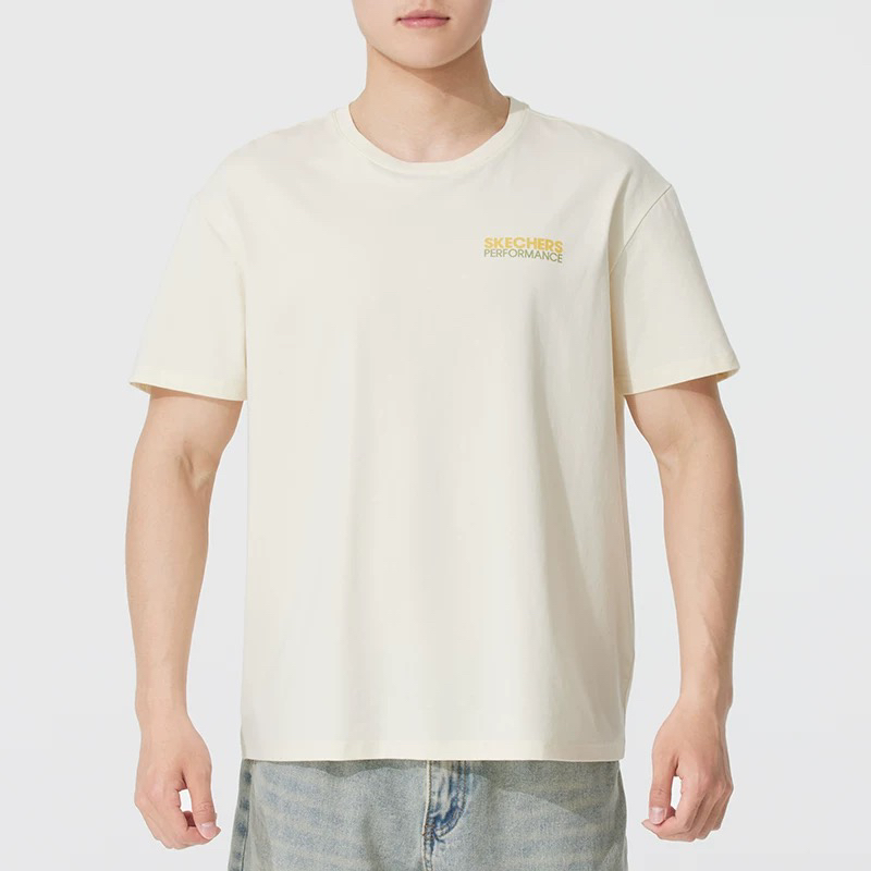 斯凱奇男女夏季簡約印花休閑運(yùn)動透氣短袖T恤衫P225U123-00NA