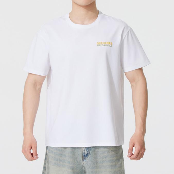 斯凱奇男女夏季簡約印花休閑運(yùn)動透氣短袖T恤衫P225U123-0019