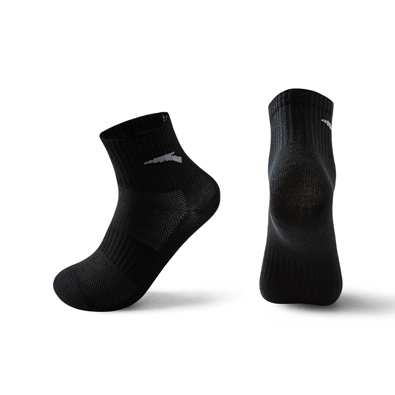 安踏透氣全棉中襪男女彈力運(yùn)動(dòng)襪耐磨不易變形襪子192527331-1