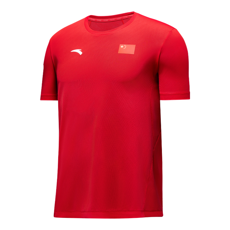 安踏短袖國家隊裝備國旗款男子冰膚速干透氣圓領運動T恤452520101-2